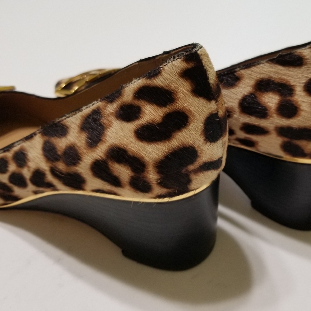 NWOB Tory Burch Gigi Calf-Hair Leopard Wedge Pumps Size 9 $348 - Picture 16 of 16